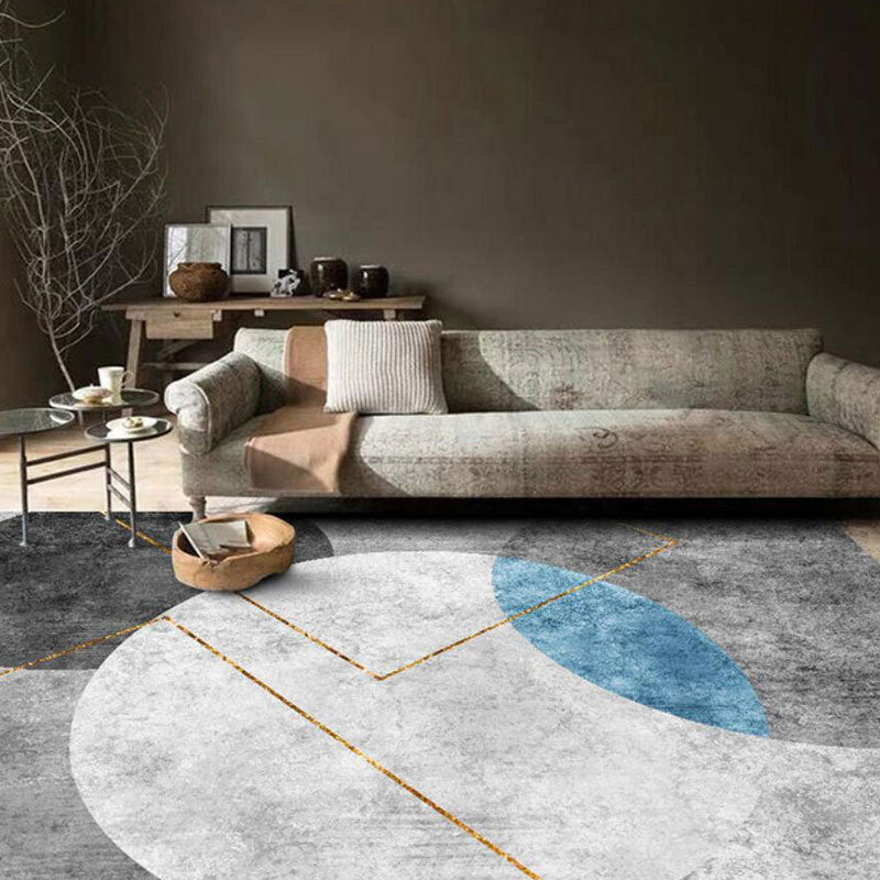 Blue Gray Modern Rug Polyester Print Indoor Rug Washable Rug for Living Room