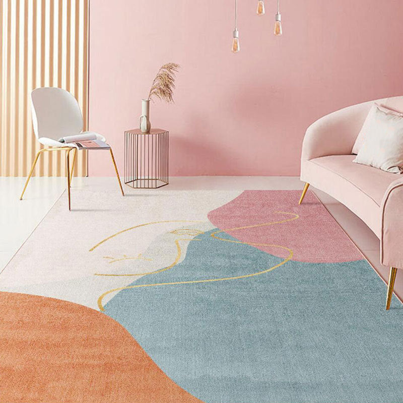 Blue Gray Modern Rug Polyester Print Indoor Rug Washable Rug for Living Room