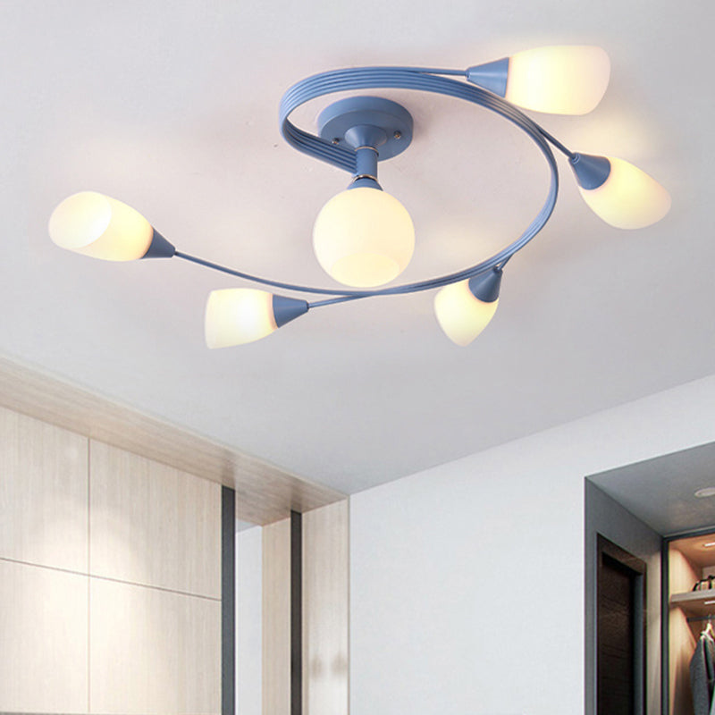 Curly Semi Flush Mount Light Nordic Fer 4/6 HEAD GREN / ROSE / JAUNE PLAFICATION AVEC BLAND D'ECVOIRE DE VERRE