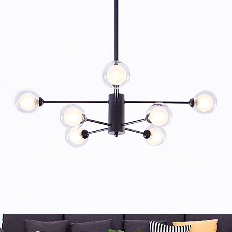 Black Crossed Lines Chandelier Light Contemporary 7 Lights Clear Glass Hanging Ceiling Light