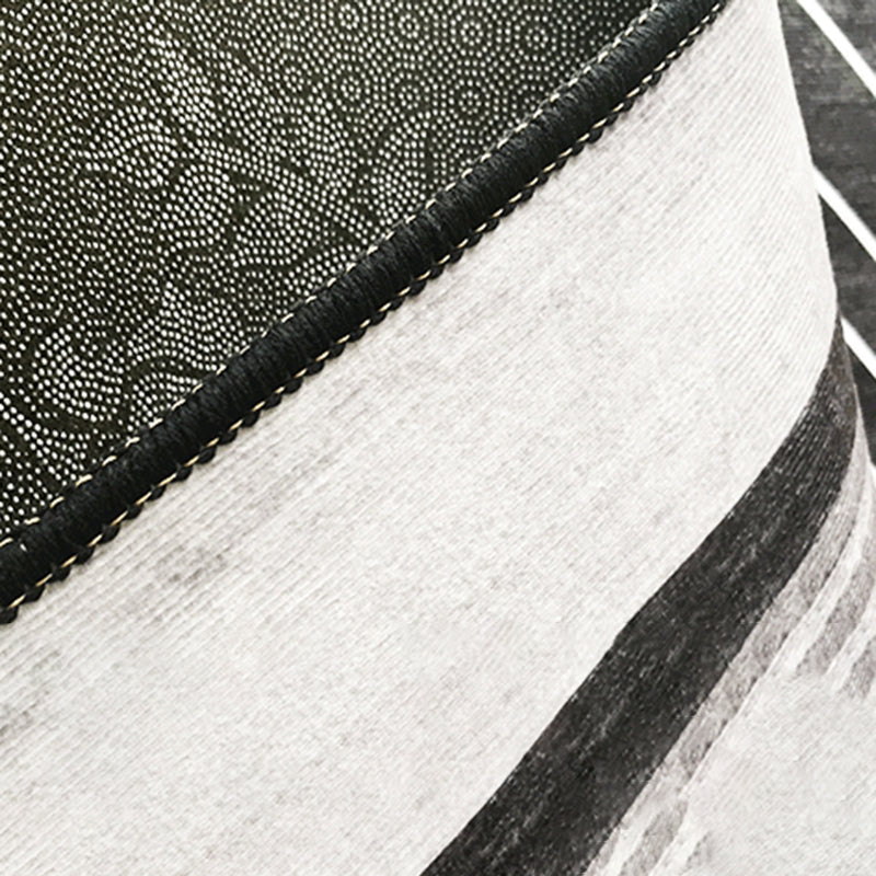 Black Modern Rug Polyester Straight Line Rug Washable Rug for Drawing Room
