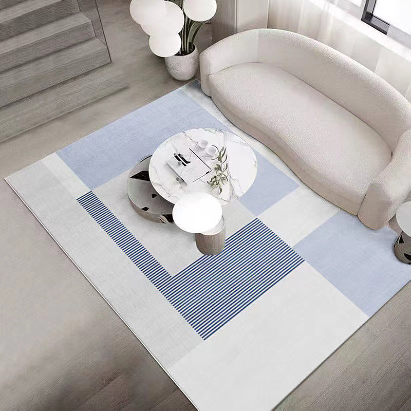 Tapis intérieur en polyester bleu et blanc tapis lavable pour le salon