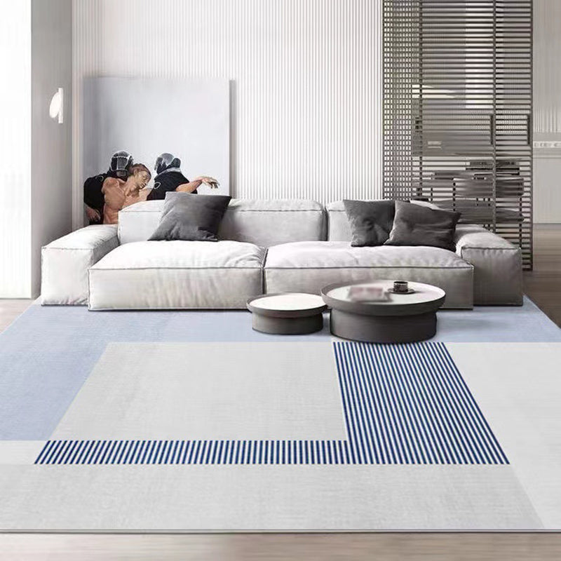 Tapis intérieur en polyester bleu et blanc tapis lavable pour le salon