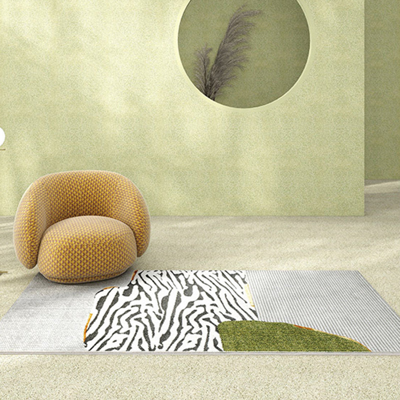 Postmodern Green Carpet Polyester Area Rug Non-Slip Backing Rug for Home Decor