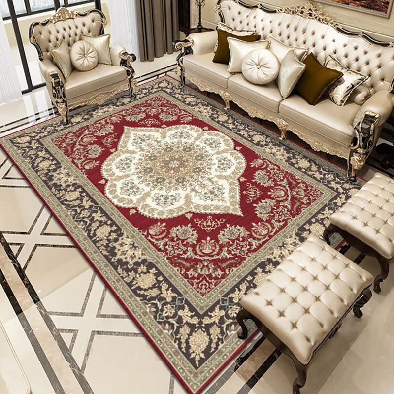 Donkere rood medaillon tapijt polyester modern tapijt wasbaar tapijt voor woonkamer
