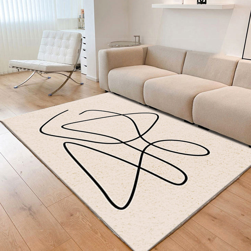 Beige Casual Rug Polyester Abstract Line Rug Washable Rug for Living Room