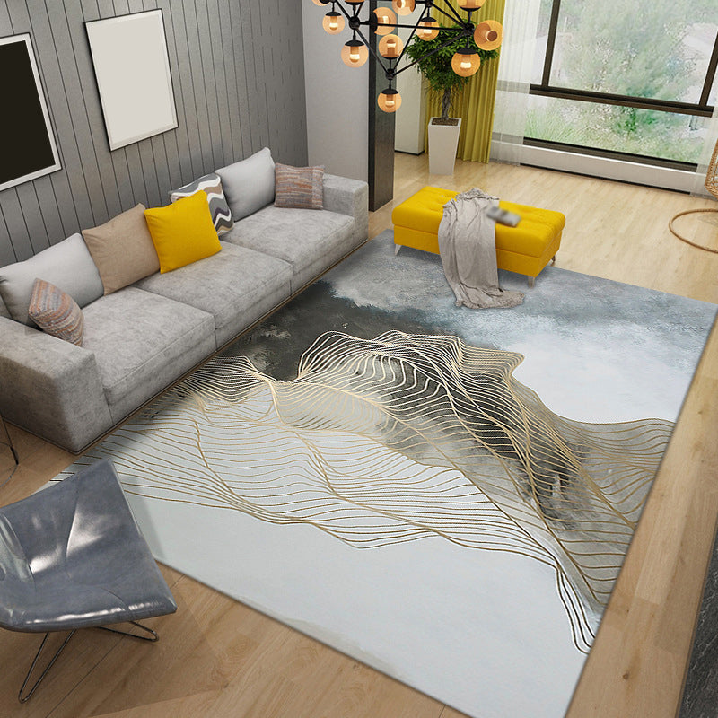 Tapis de tapis moderne noir tapis lavable de ligne irrégulière pour salle de dessin