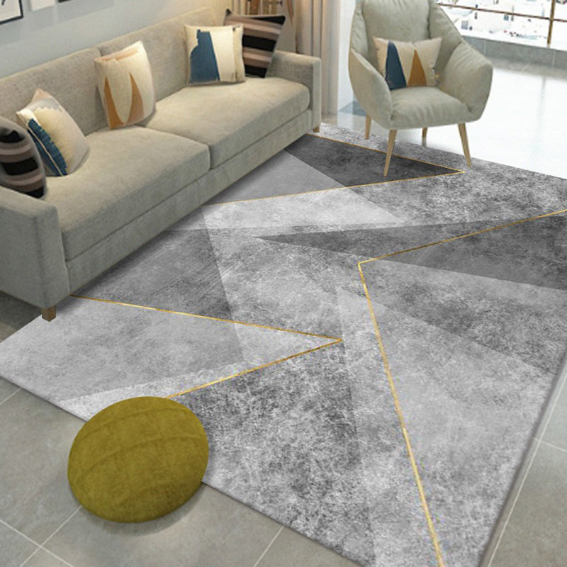 Dark Gray Pattern Carpet Polyester Modern Carpet Non-Slip Backing Carpet for Living Room