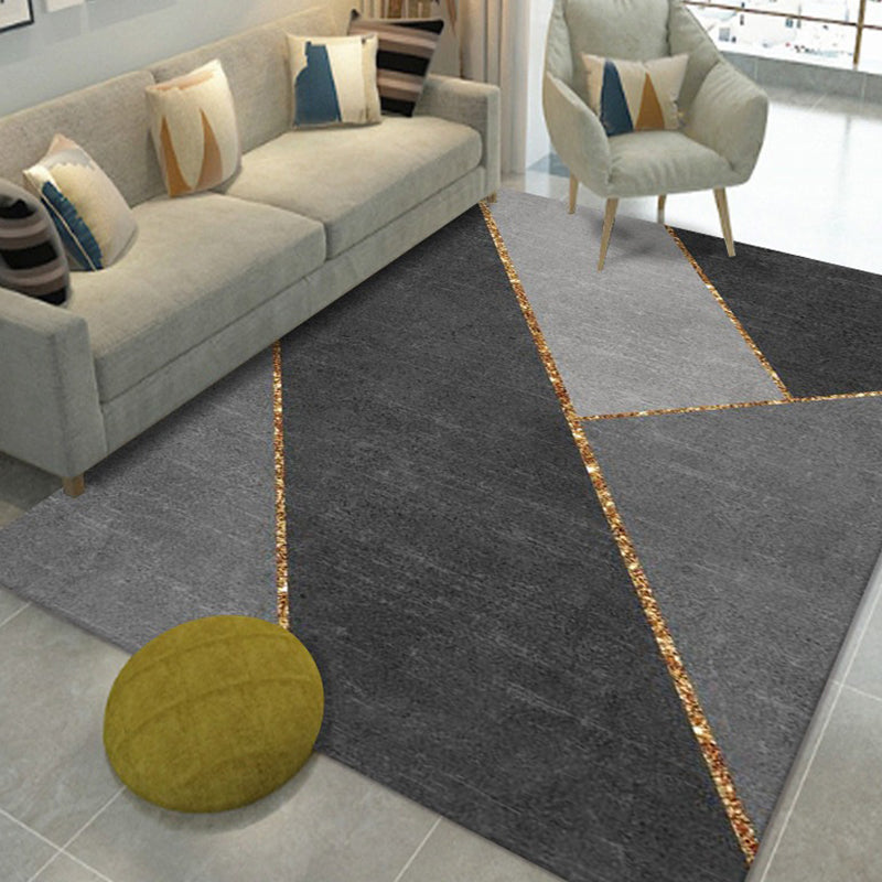 Dark Gray Pattern Carpet Polyester Modern Carpet Non-Slip Backing Carpet for Living Room