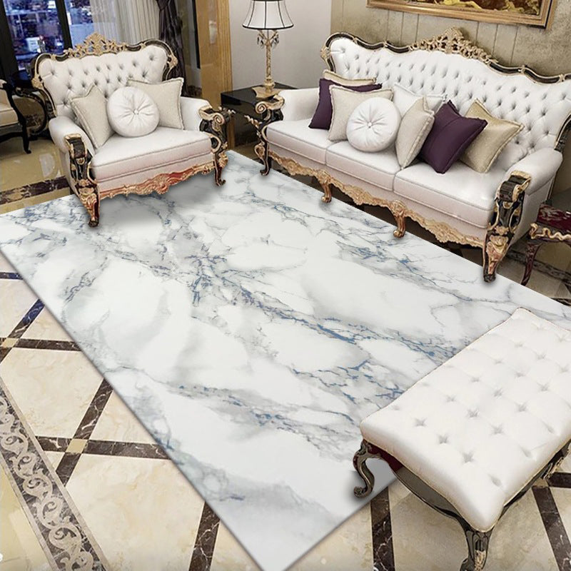 White Marble Pattern Rug Polyester Luxury Rug Washable Rug for Living Room