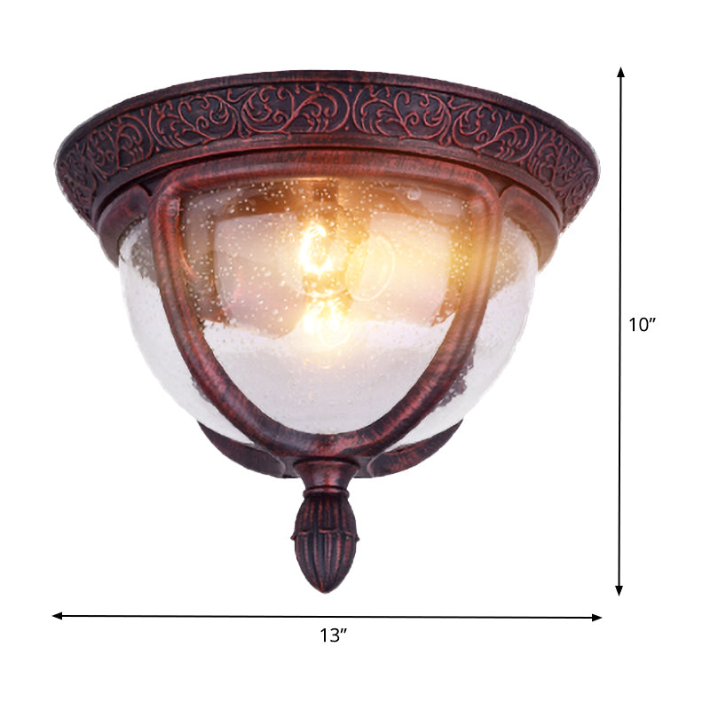 Copper Bowl Flush Lighting Vintage Seeded Glass 2 Bulbs Outdoor Flush Lighting for Balcony