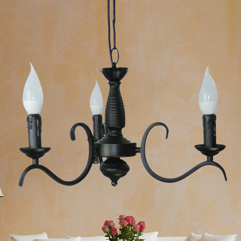 3/5 Heads Flameless Candle Chandelier Lighting Vintage Style Black Metallic Hanging Lamp for Living Room