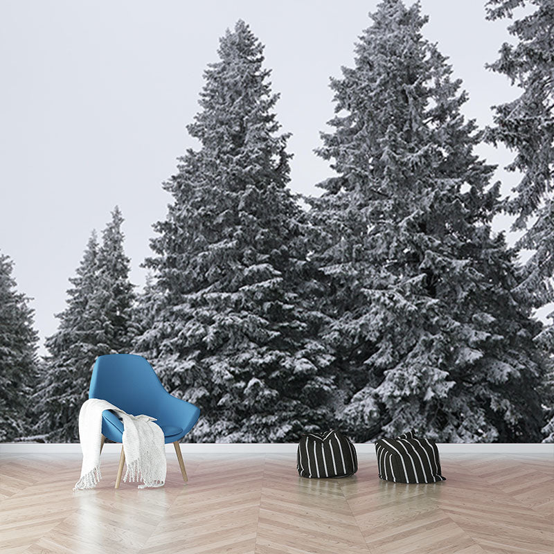 Contemporary Mountain Snow Forest Mural Horizontal Photography Living Room Wall Mural