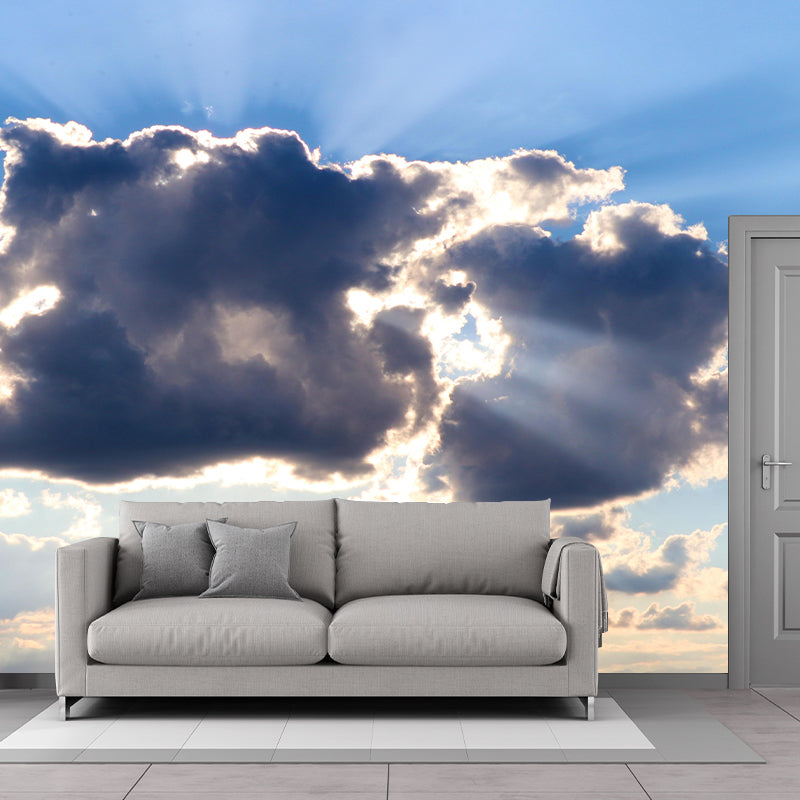 Cloud Sun Contemporary Sky Mural Mildew Resistant Wallpaper for Home Decor