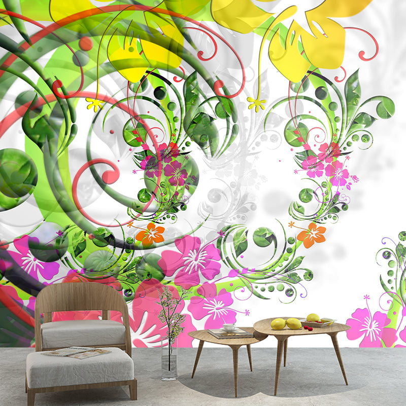 Mildew Tropical Plant Mural Resistant Wallpaper for Home Decor