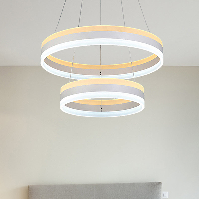 Silver Circular Ceiling Pendant Modern 1/2/3-Light Acrylic LED Chandelier Lighting Fixture