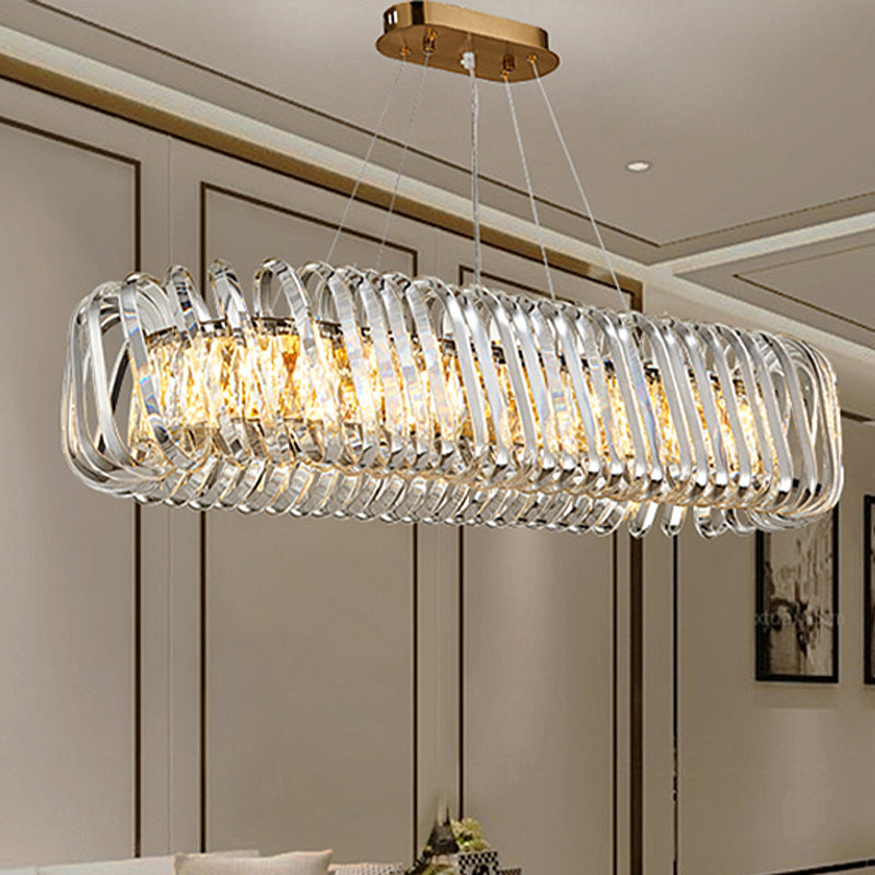 Contemporary 1-Light LED Island Pendant with Crystal Shade Clear Oval Hanging Light Fixture