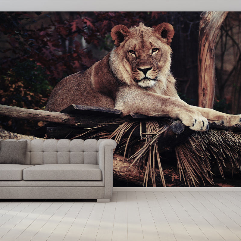 Lion Contemporary Wild Animal Wall Mural Mildew Resistant Wallpaper for Bedroom