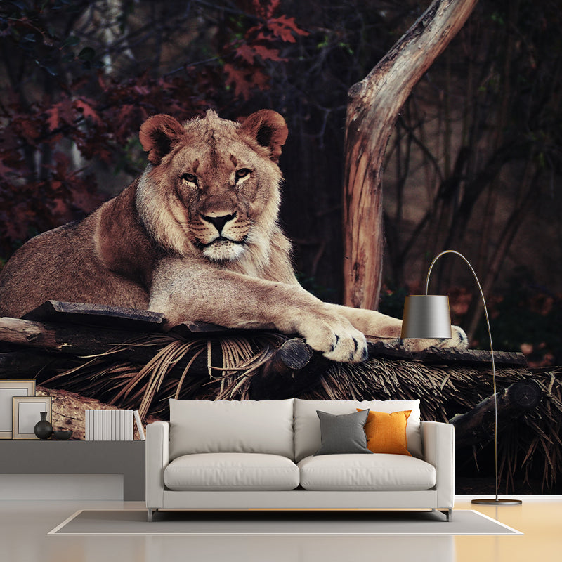 Lion Contemporary Wild Animal Wall Mural Mildew Resistant Wallpaper for Bedroom