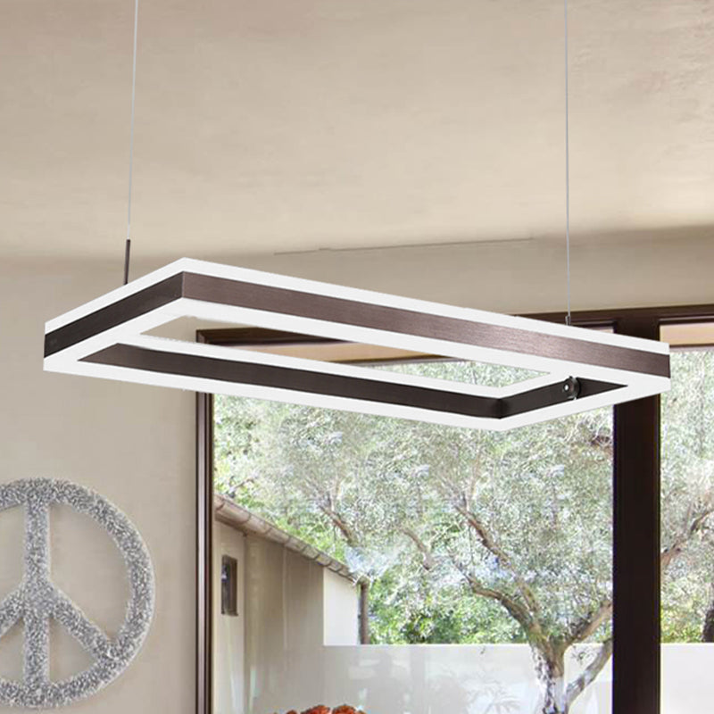 Brown Rectangular LED Chandelier Contemporary 1/2/3-Light Acrylic Ceiling Pendant in Warm/White Light