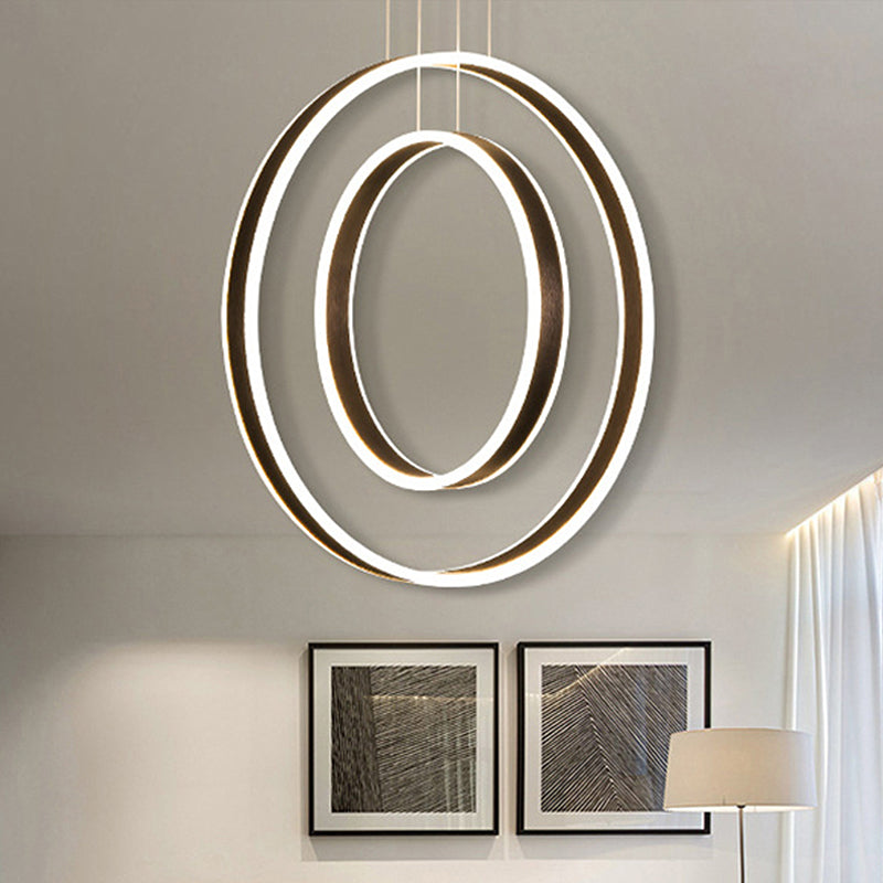23.5"/31.5" Dia Rings Acrylic Chandelier Pendant Minimalist LED Brown Ceiling Light in Warm/White/Natural Light
