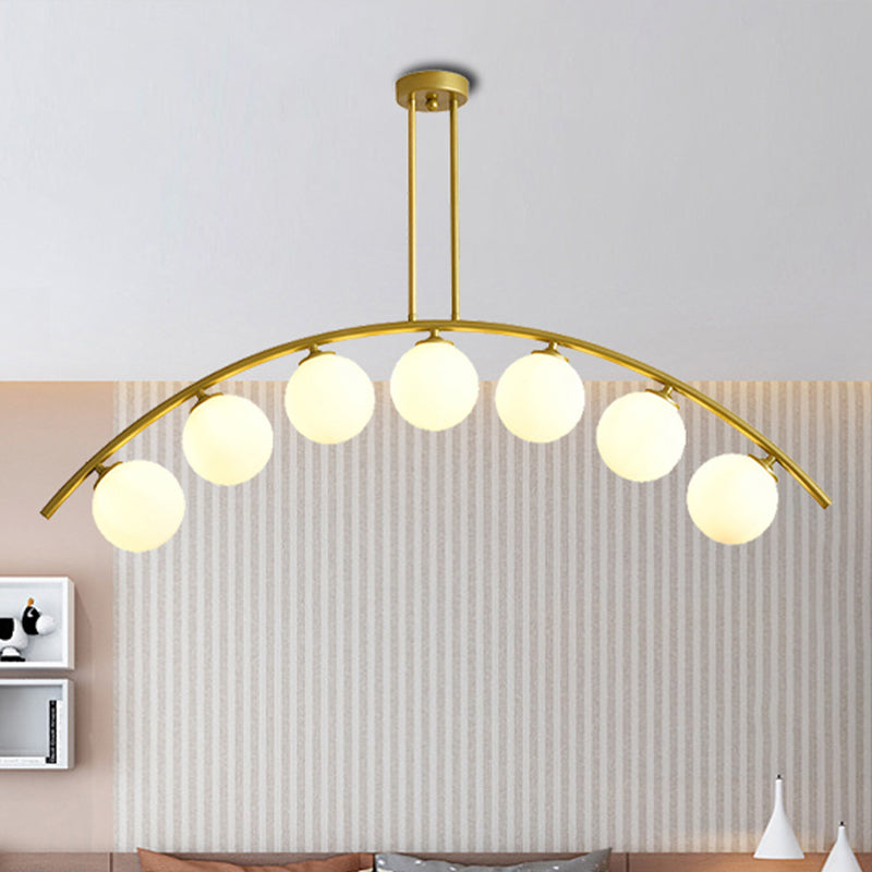 Pendente dell'isola postmoderno 3/5/7 light con luce piena di soffitto curvy in oro per ombra chiara/bianca per cucina