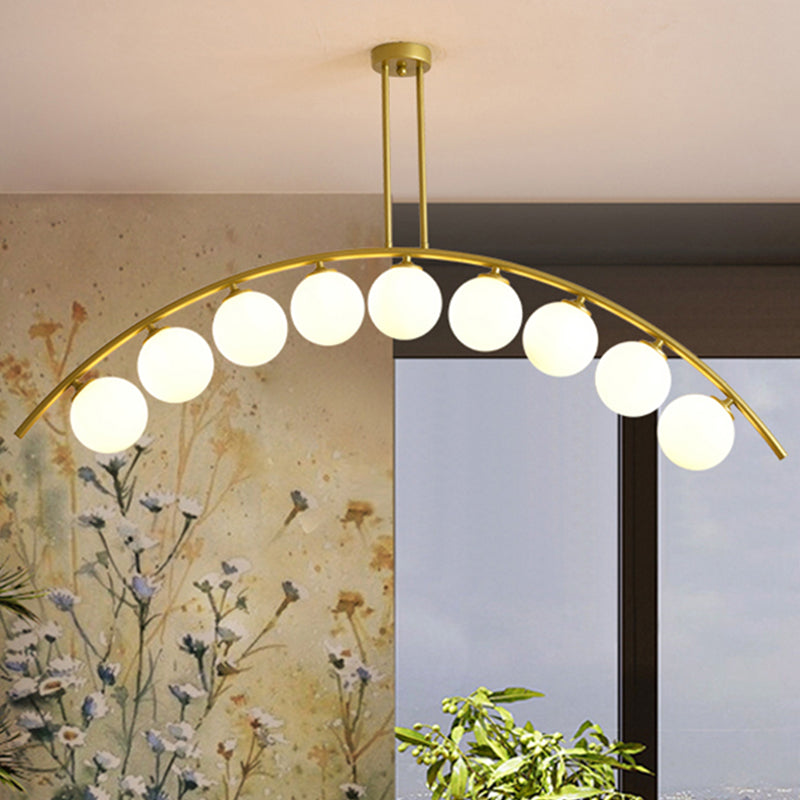 Pendente dell'isola postmoderno 3/5/7 light con luce piena di soffitto curvy in oro per ombra chiara/bianca per cucina