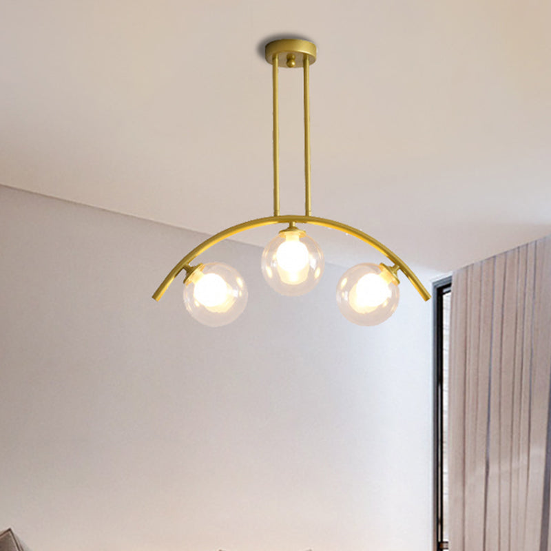 Postmodern 3/5/7-Light Island Pendant with Clear/White Shade Gold Curvy Ceiling Light for Kitchen
