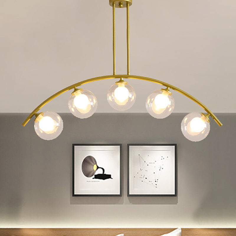 Postmodern 3/5/7-Light Island Pendant with Clear/White Shade Gold Curvy Ceiling Light for Kitchen
