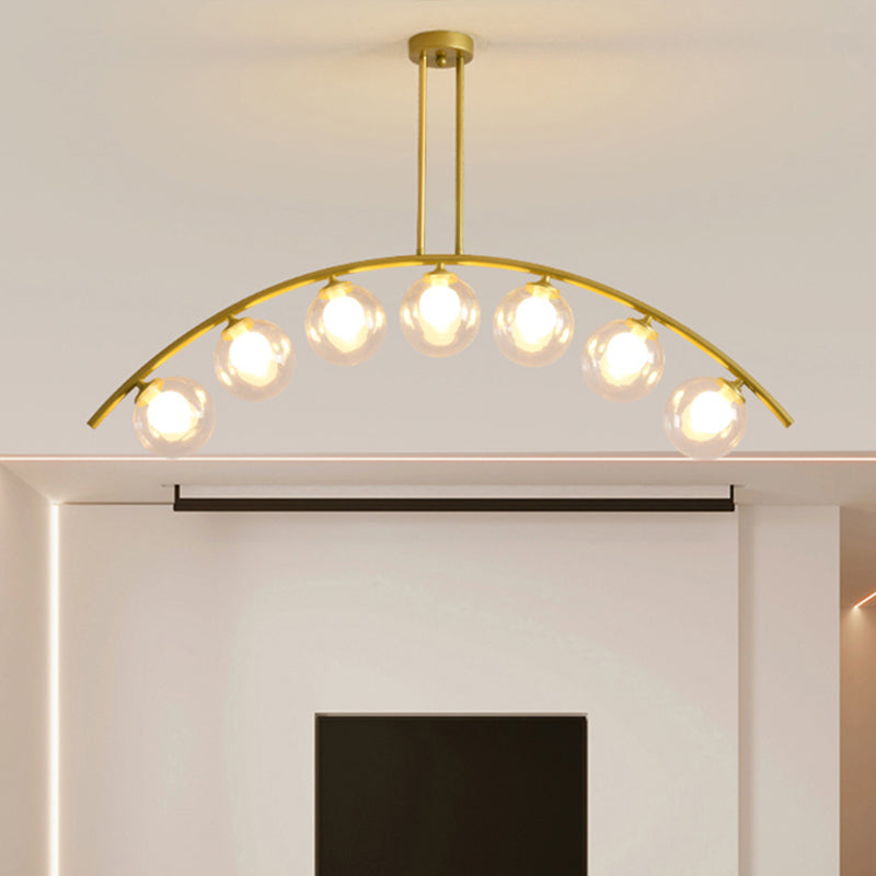 Postmodern 3/5/7-Light Island Pendant with Clear/White Shade Gold Curvy Ceiling Light for Kitchen