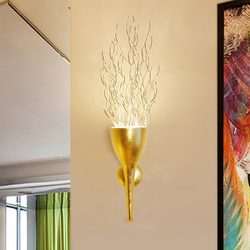 Gold Torch Wall Sconce Lighting 1 Light Modern Metallic Wall Lighting for Stairway