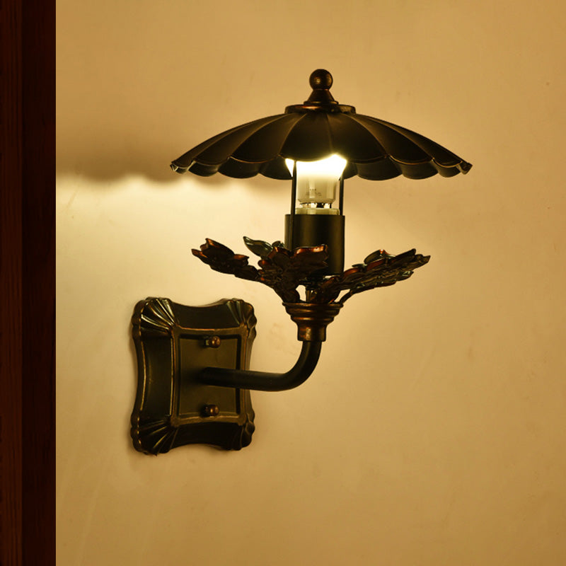 Metallbronze-Leuchten 1-Licht-Industriewandlampe mit Blattdekoration und quadratischer Rückenplatte