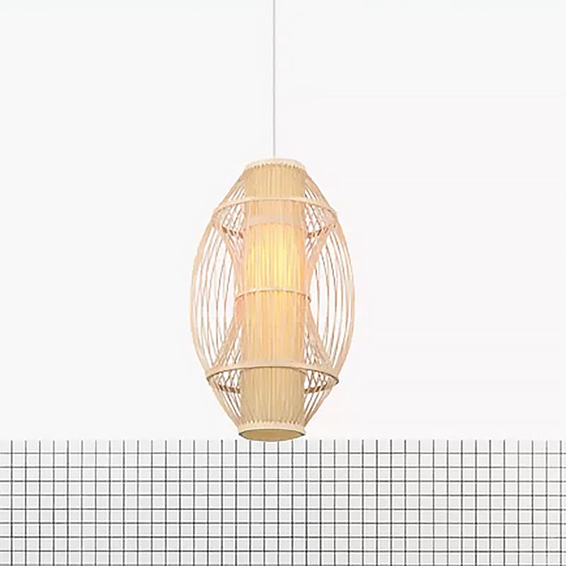 Beige oblong Shade suspendue pendante lumière contemporain 1 tête bambou lampe pour la cuisine