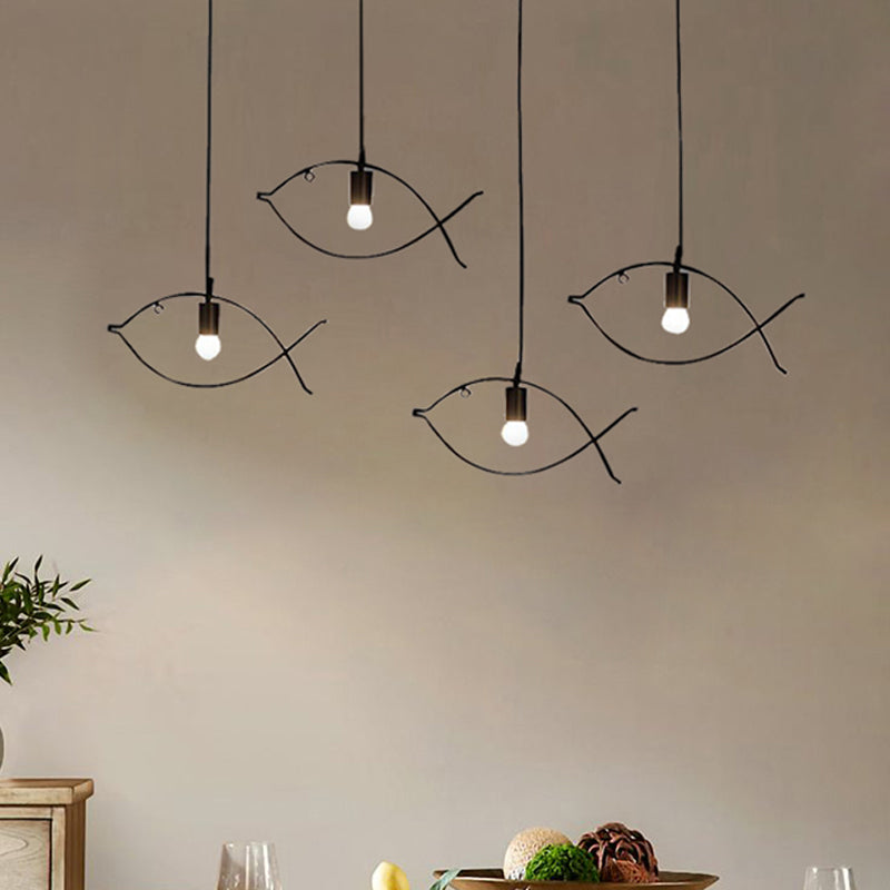 Fish Shape Metal Pendant Lighting Modern Creative 1 Light Black Ceiling Light for Dining Room