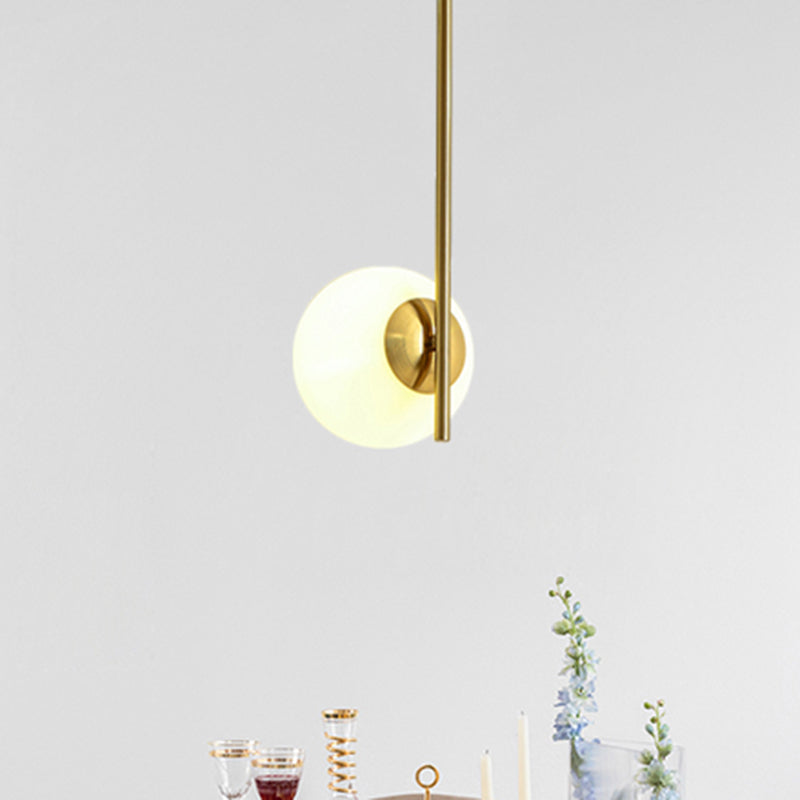 Globe White Glass Pendant Lighting Post-Modernist 1 Light Gold Ceiling Hung Fixture