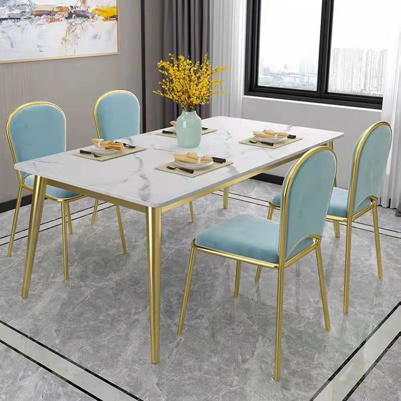 Metal Traditional Luxury Rectangle Table Sintered Stone Top Table with 4 Legs