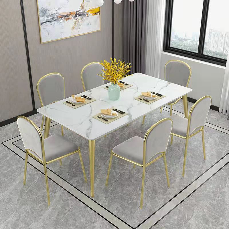 Metal Traditional Luxury Rectangle Table Sintered Stone Top Table with 4 Legs
