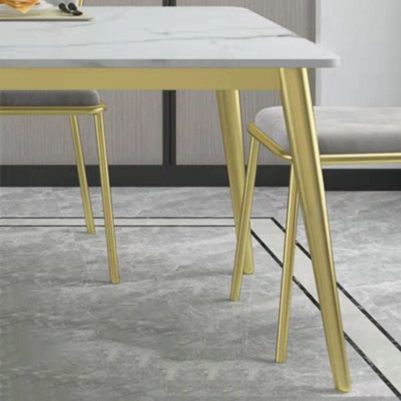 Metal Traditional Luxury Rectangle Table Sintered Stone Top Table with 4 Legs