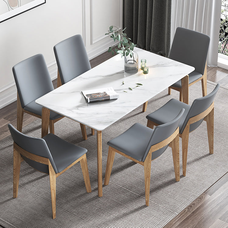 Sintered Stone White Tone Table Mid-Century Modern 4 Legs Table for Dining Room