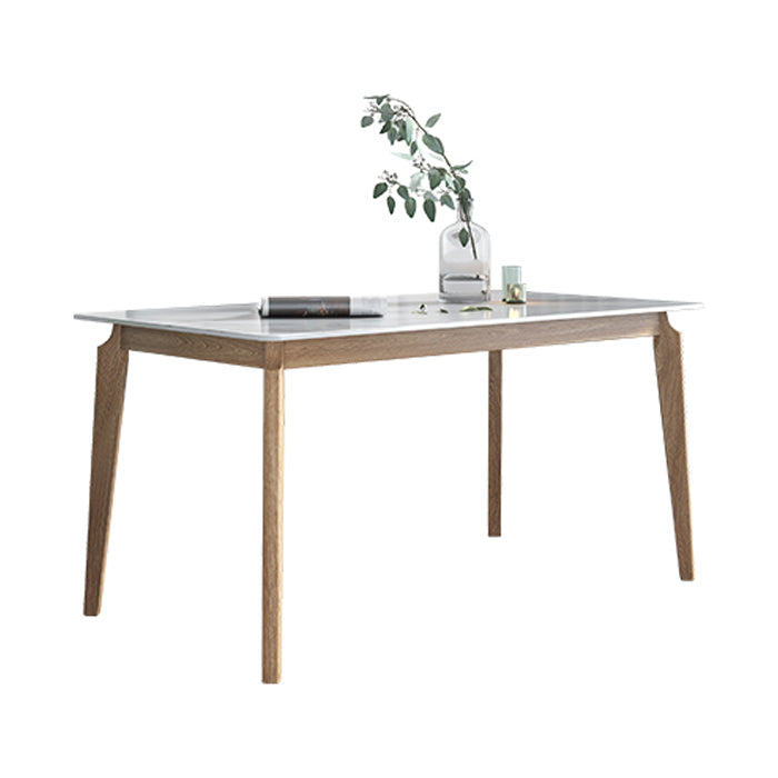Sintered Stone White Tone Table Mid-Century Modern 4 Legs Table for Dining Room