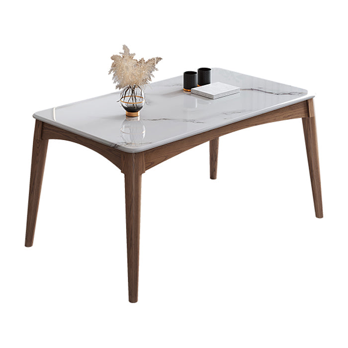 Rectangle 4 Legs Table Mid-Century Modern White Top Fixed Table