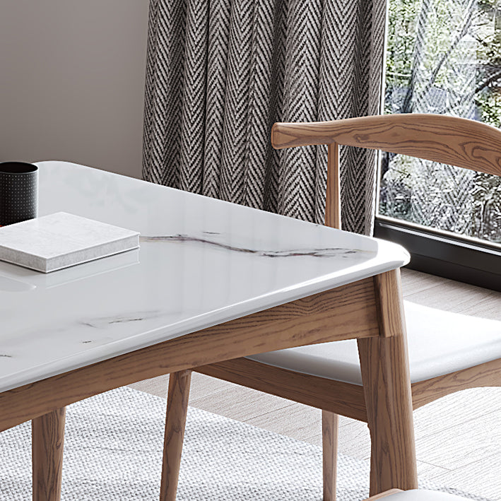 Rectangle 4 Legs Table Mid-Century Modern White Top Fixed Table