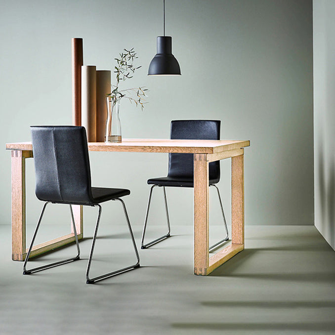 Rectangle Modern Dining Table Ash Solid Wood Table with Double Pedestal Base