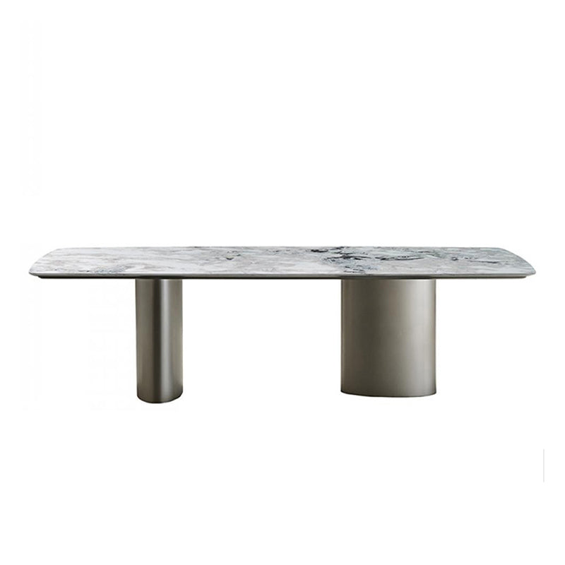 Mesa rectangular de lujo tradicional de metal, mesa superior de piedra sinterizada para comedor