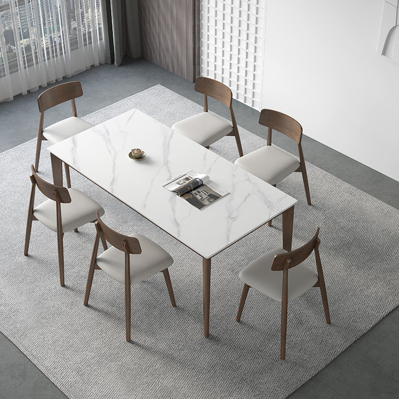 Rectangle Medieval Modern Dining Table Sintered Stone Table with 4 Wood Legs