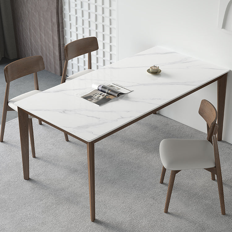 Rectangle Medieval Modern Dining Table Sintered Stone Table with 4 Wood Legs