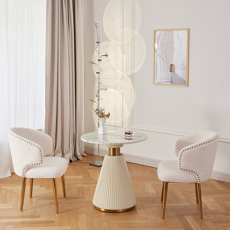 Traditional Luxury Dining Table Round White Top Dining Table with Pedestal Base