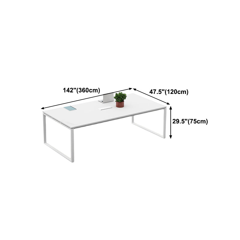 Mesa de comedor rectangular contemporánea de madera maciza, mesa interior blanca con base de trineo