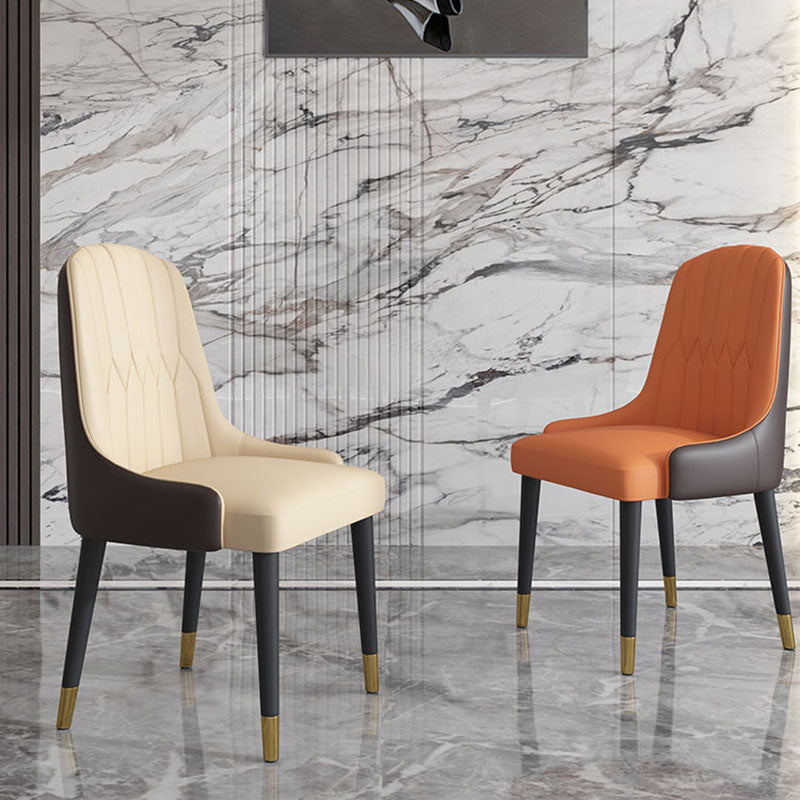 Scandinavian Style Solid Back Arm Chairs Leather Dining Chairs with Wooden Legs