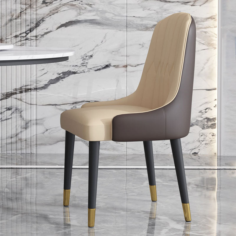 Scandinavian Style Solid Back Arm Chairs Leather Dining Chairs with Wooden Legs